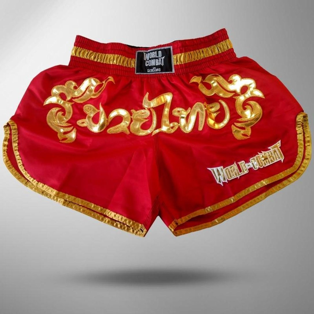 Short Muay Thai World Combat Thailand Style Red E Gold Vermelho
