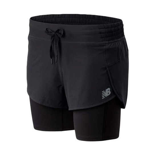 Short New Balance Impact Run 2X1 Feminino - Preto Menor preço em Short New Balance Impact Run 2X1 Feminino - Preto