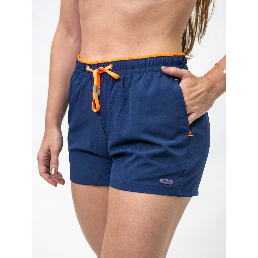 Short Ocean Bravo Marinho com Laranja Neon