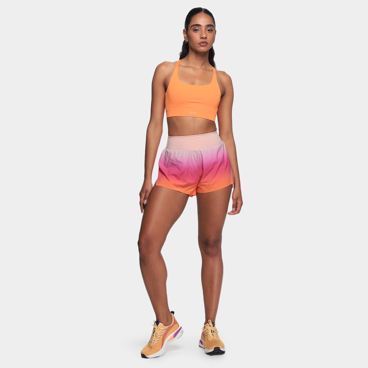 Short Olympikus Corre 3 Feminino - Bege+Roxo | Netshoes