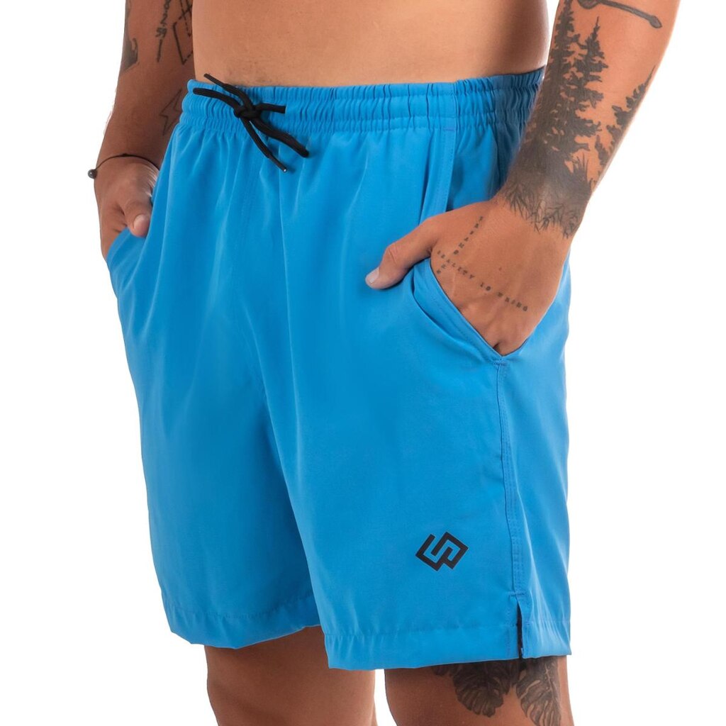 Short Praia Elastano Azul Claro Liso Masculino Premium