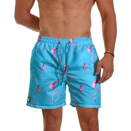 Short Praia Flamingos Ajuste Regulável Mauricinho Masculino - Azul Menor preço em Short Praia Flamingos Ajuste Regulável Mauricinho Masculino - Azul