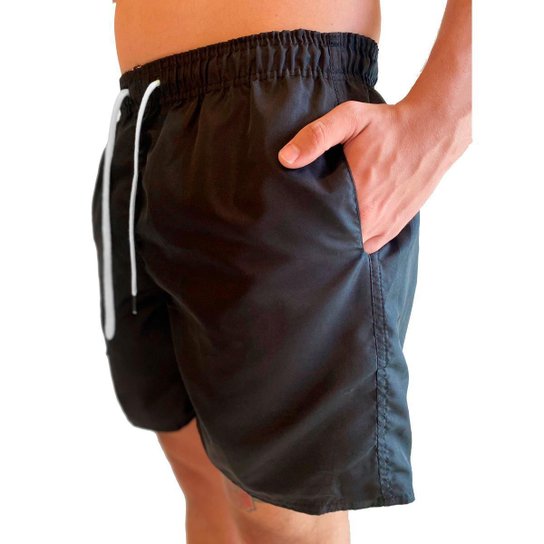 Short Praia Masculino Bermuda Tactel Reforçada Plus Size Lisa Básico Academia Cores TropiCaos - Preto Menor preço em Short Praia Masculino Bermuda Tactel Reforçada Plus Size Lisa Básico Academia Cores TropiCaos - Preto