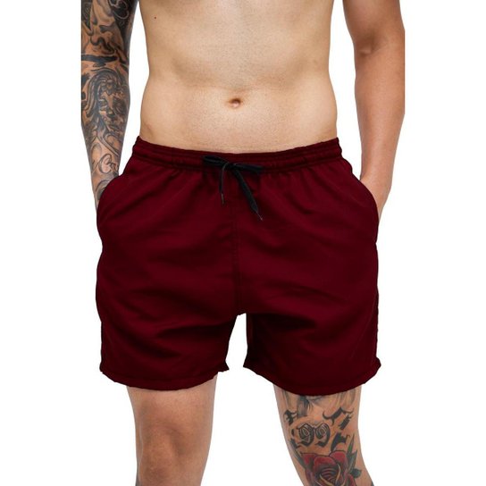 Short Praia Masculino Bermuda Verão Short Tactel Liso Versão - Bordô Menor preço em Short Praia Masculino Bermuda Verão Short Tactel Liso Versão - Bordô