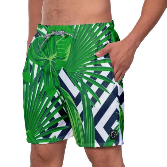 Short Praia Premium Masculino Academia Fitness Caminhada Floral - Branco Menor preço em Short Praia Premium Masculino Academia Fitness Caminhada Floral - Branco