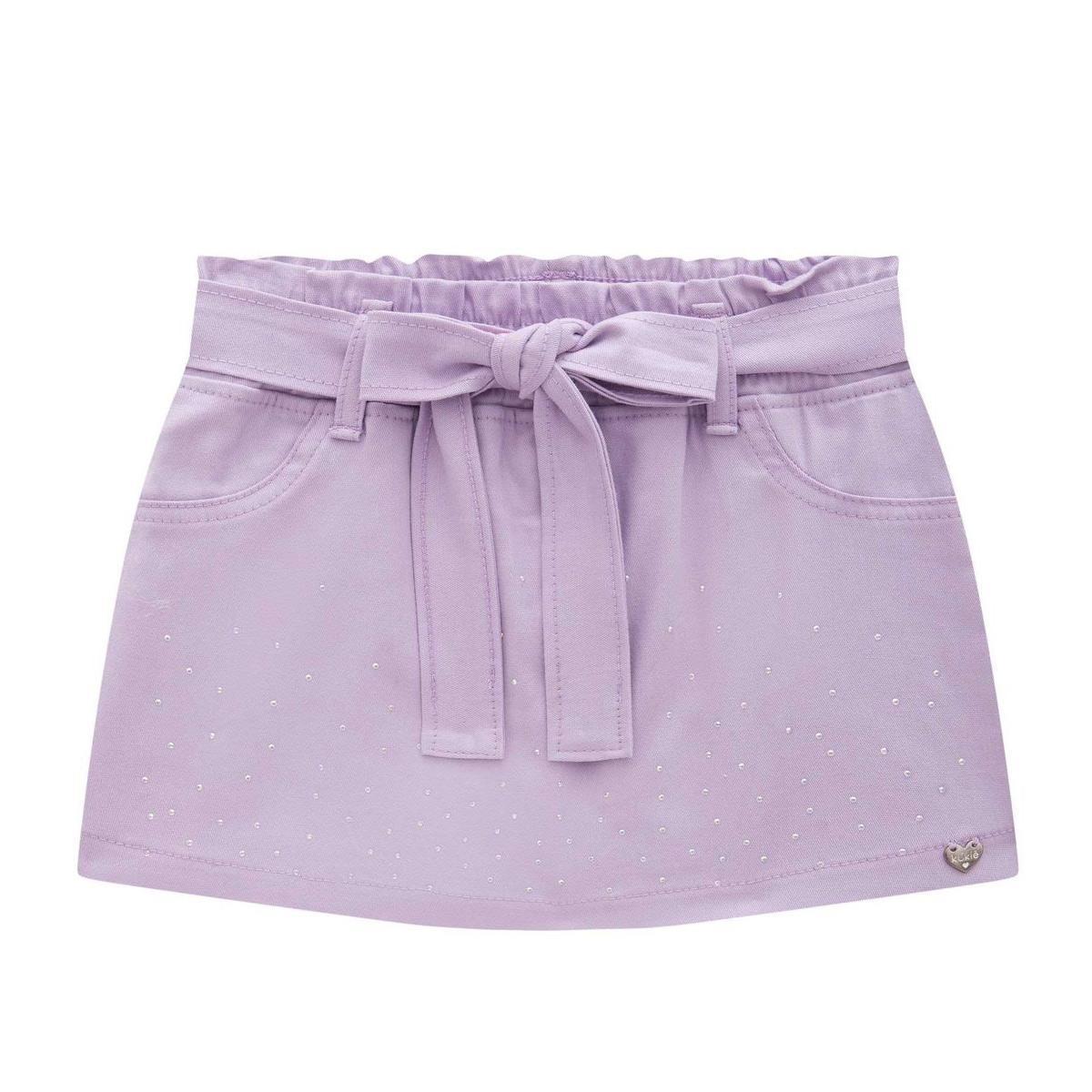 Short Saia em Sarja Lilás Com Strass Kukiê