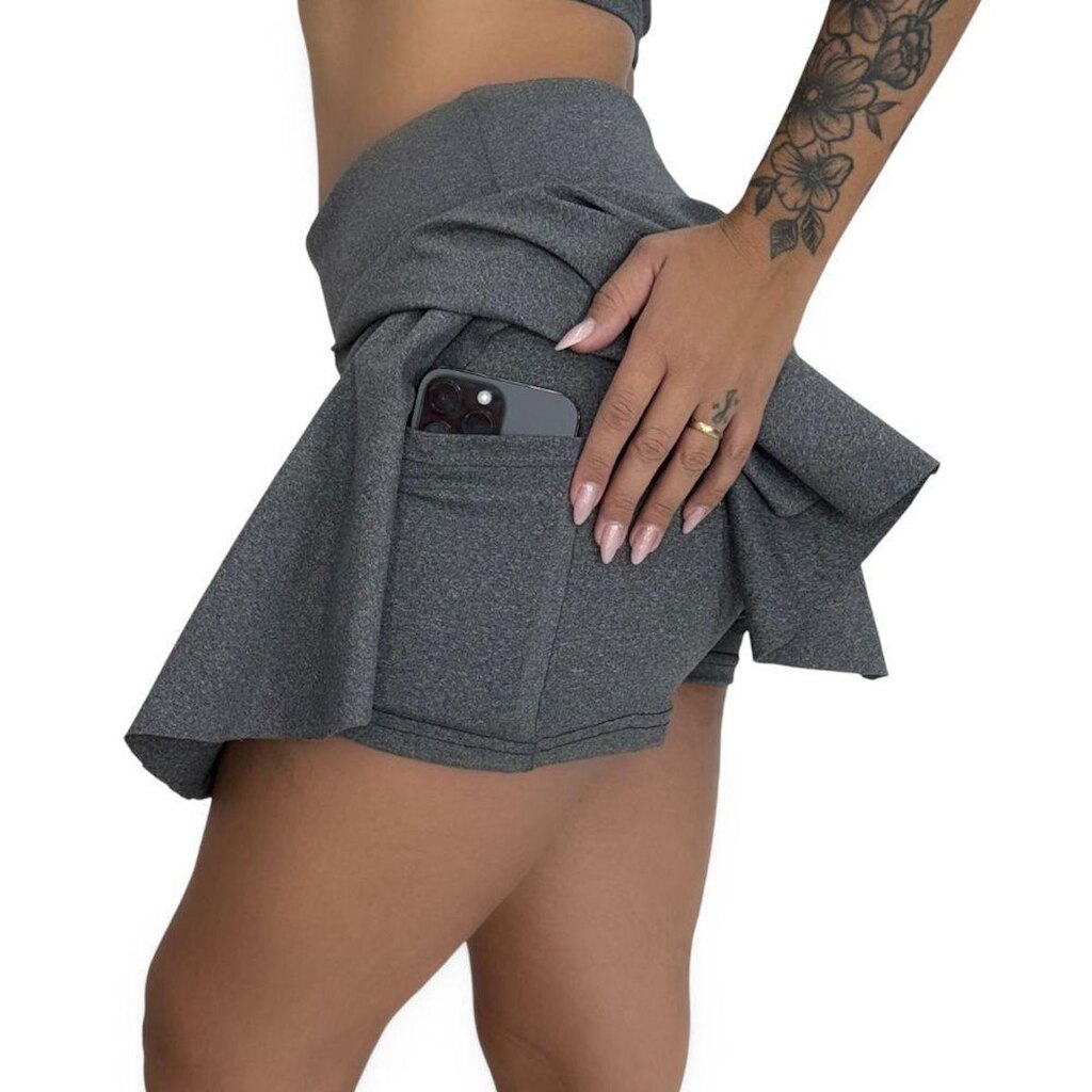 Short Saia Esportiva de Cintura Elástica com Bolsos
