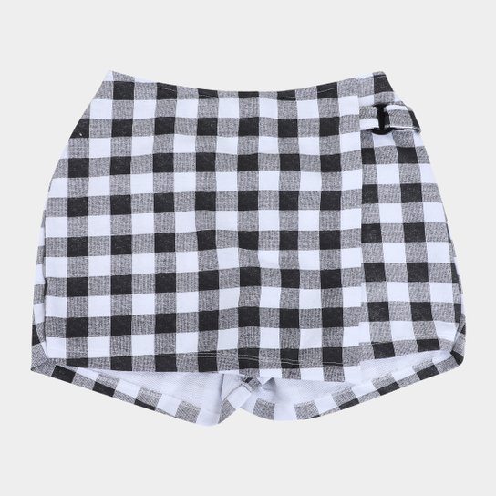 Short Saia Juvenil Costão Xadrez - Branco+Preto Menor preço em Short Saia Juvenil Costão Xadrez - Branco+Preto