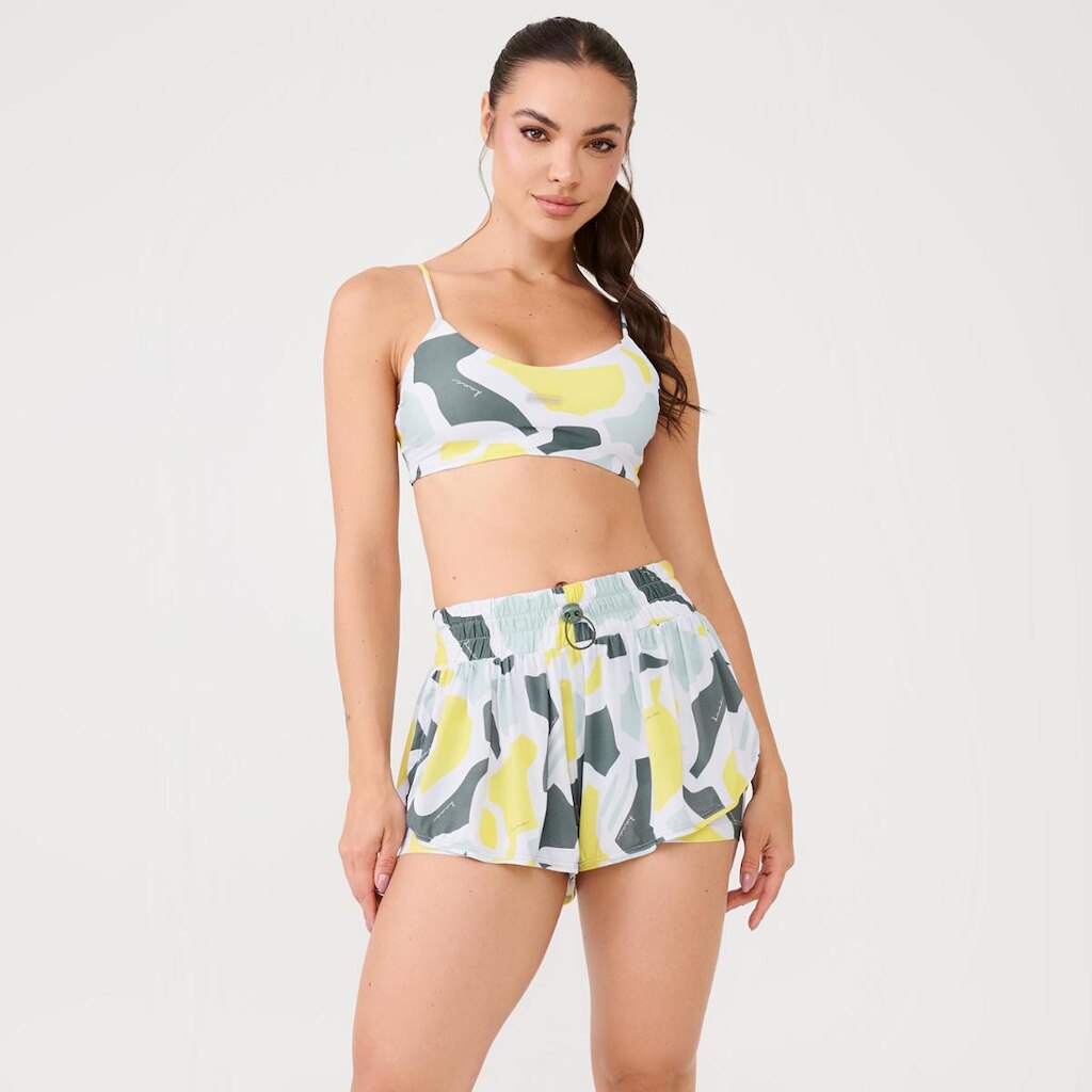 Short Soltinho Com Pregas Estampa Vibrant Poliamida Soft Donna Carioca