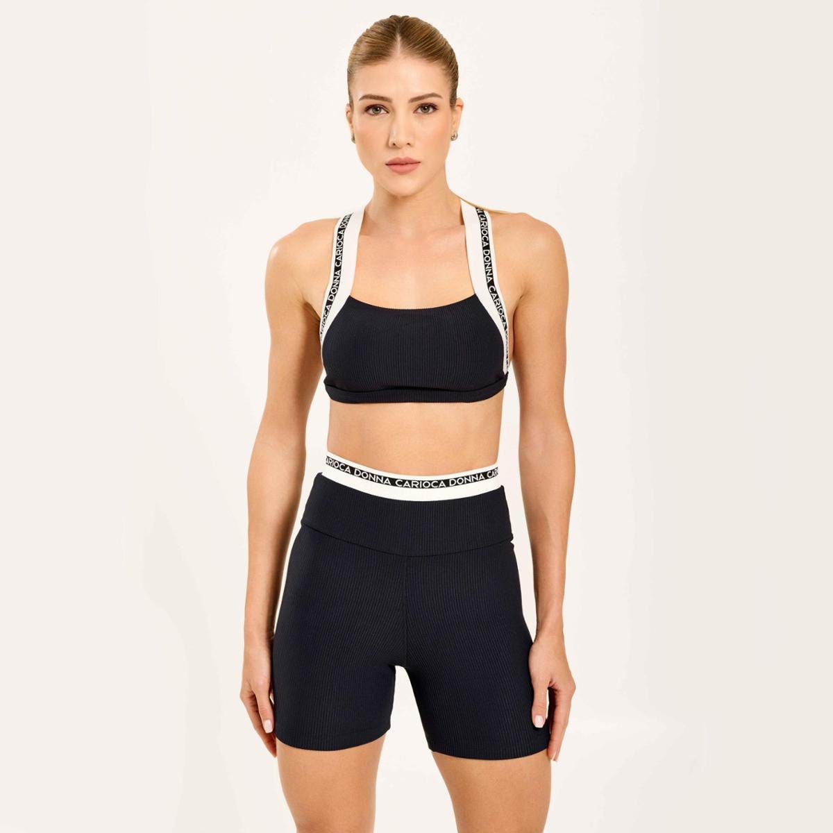 Short Supple Preto Canelado Donna Carioca