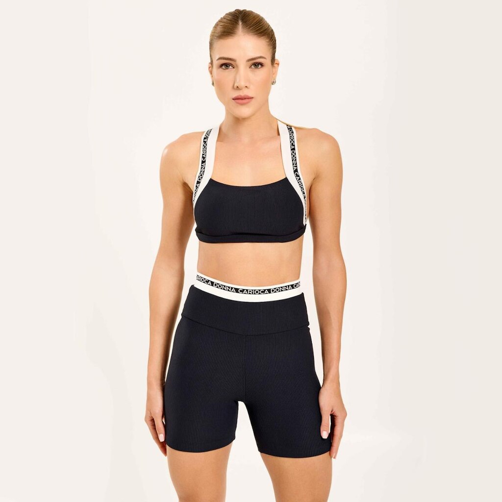 Short Supple Preto Canelado Donna Carioca