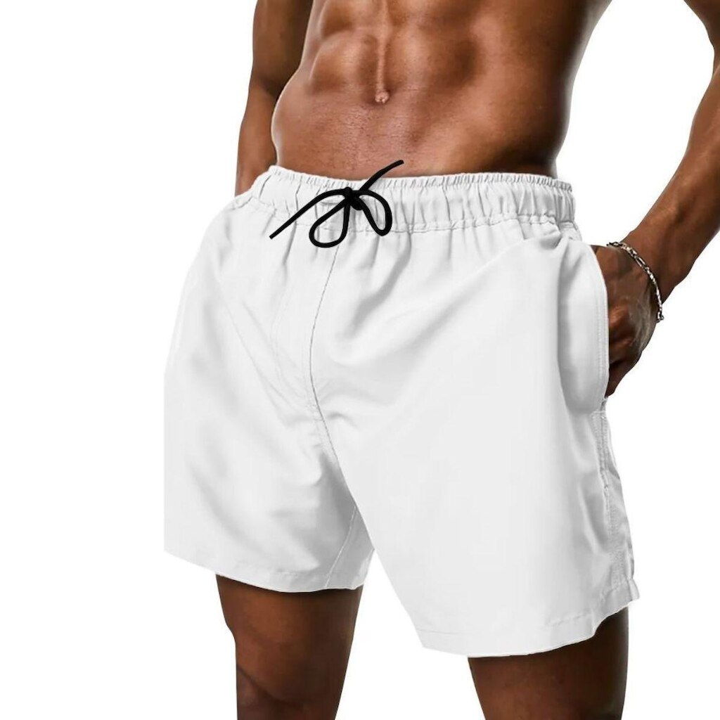 Short Tactel Masculino Praia Liso com Bolsos e Ajuste na Cintura