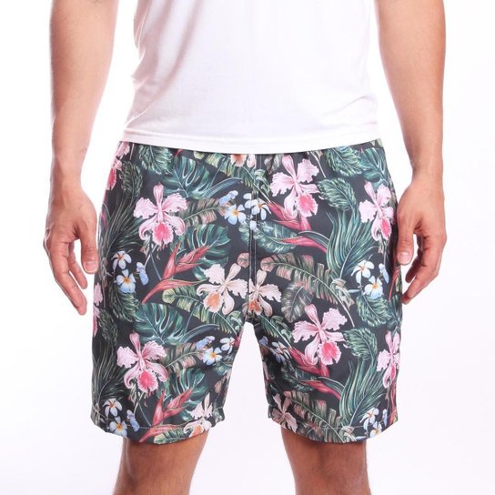 Short Tactel Ox Silver Floral Flores Masculino - Preto Menor preço em Short Tactel Ox Silver Floral Flores Masculino - Preto
