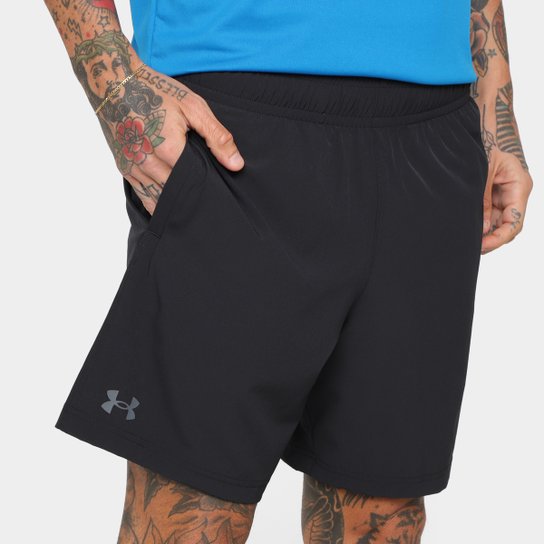 Short Under Armour Woven 7IN Masculino - Preto+Cinza Menor preço em Short Under Armour Woven 7IN Masculino - Preto+Cinza