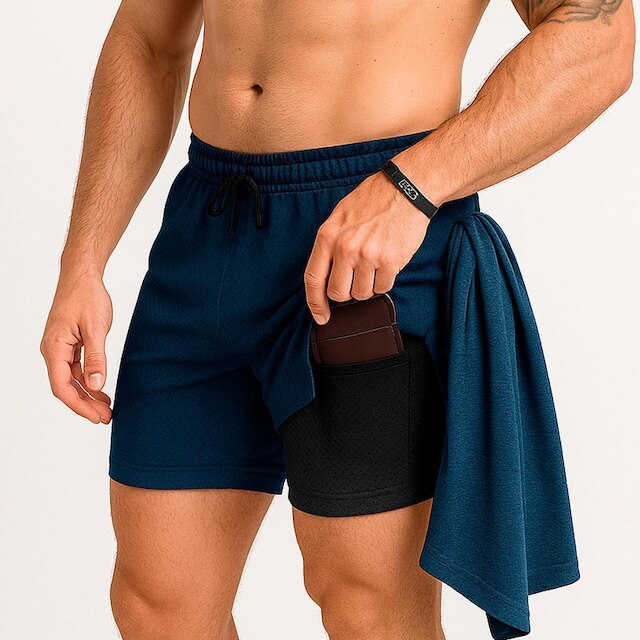 Shorts 2 Em 1 Térmico De Compressão Bolso Secreto Academia - Azul ...