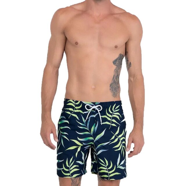 Shorts Água Mash Estampado Folhagem Marinho