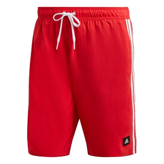 Shorts Aquático 3-Stripes CLX Adidas - Vermelho+Branco Menor preço em Shorts Aquático 3-Stripes CLX Adidas - Vermelho+Branco