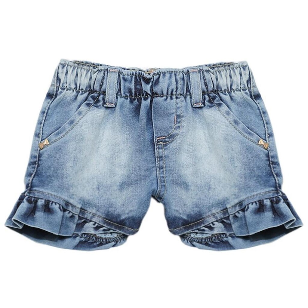 Shorts Bebê Look Jeans c/ Babado Jeans - UNICA - P