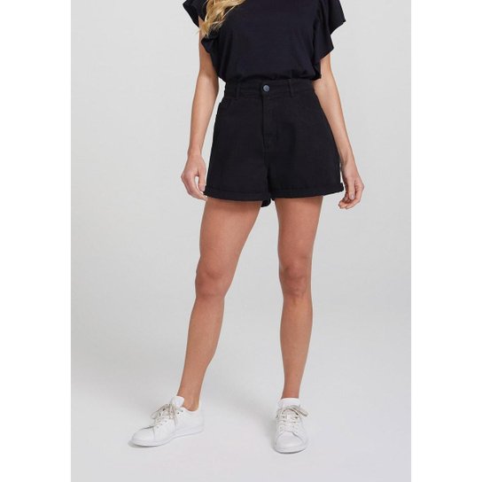 Shorts Cintura Alta Mom Em Sarja De Algodão Feminino - Preto é boa?
