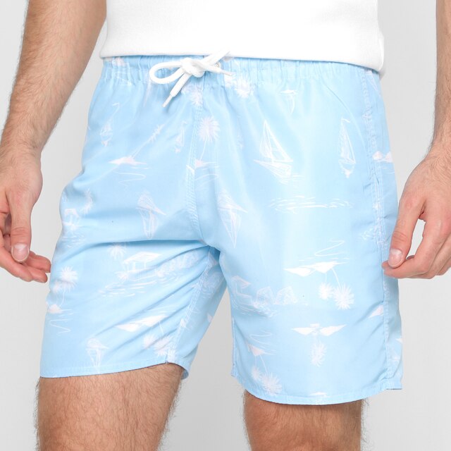 Shorts De Praia Wall Estampado Masculino - Azul Menor preço em Shorts De Praia Wall Estampado Masculino - Azul