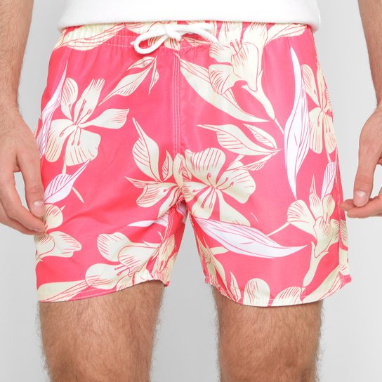 Shorts De Praia Wall Floral Masculino - Vermelho Menor preço em Shorts De Praia Wall Floral Masculino - Vermelho