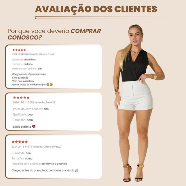 Shorts Feminino de Alfaitaria Social Fecho Invisível Elegante Plissado Modelagem Curta Cintura Alta