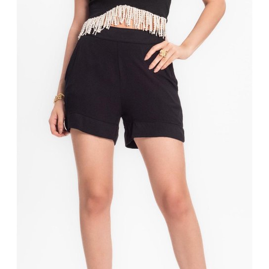 Shorts Feminino Em Viscose Creponada Endless Preto