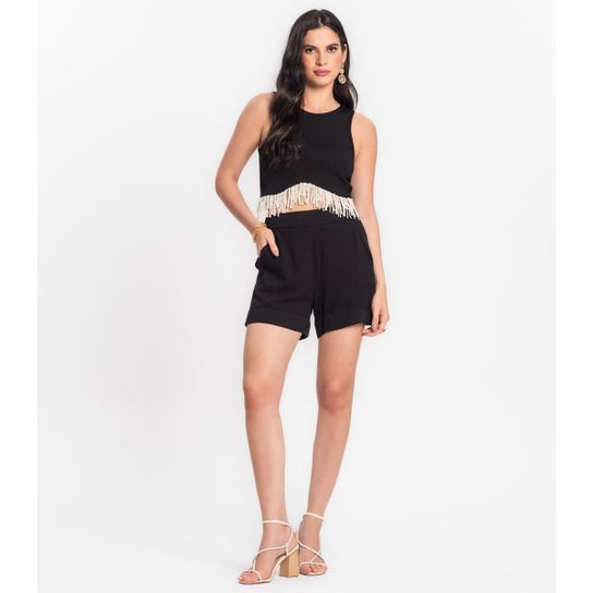 Shorts Feminino Em Viscose Creponada Endless Preto