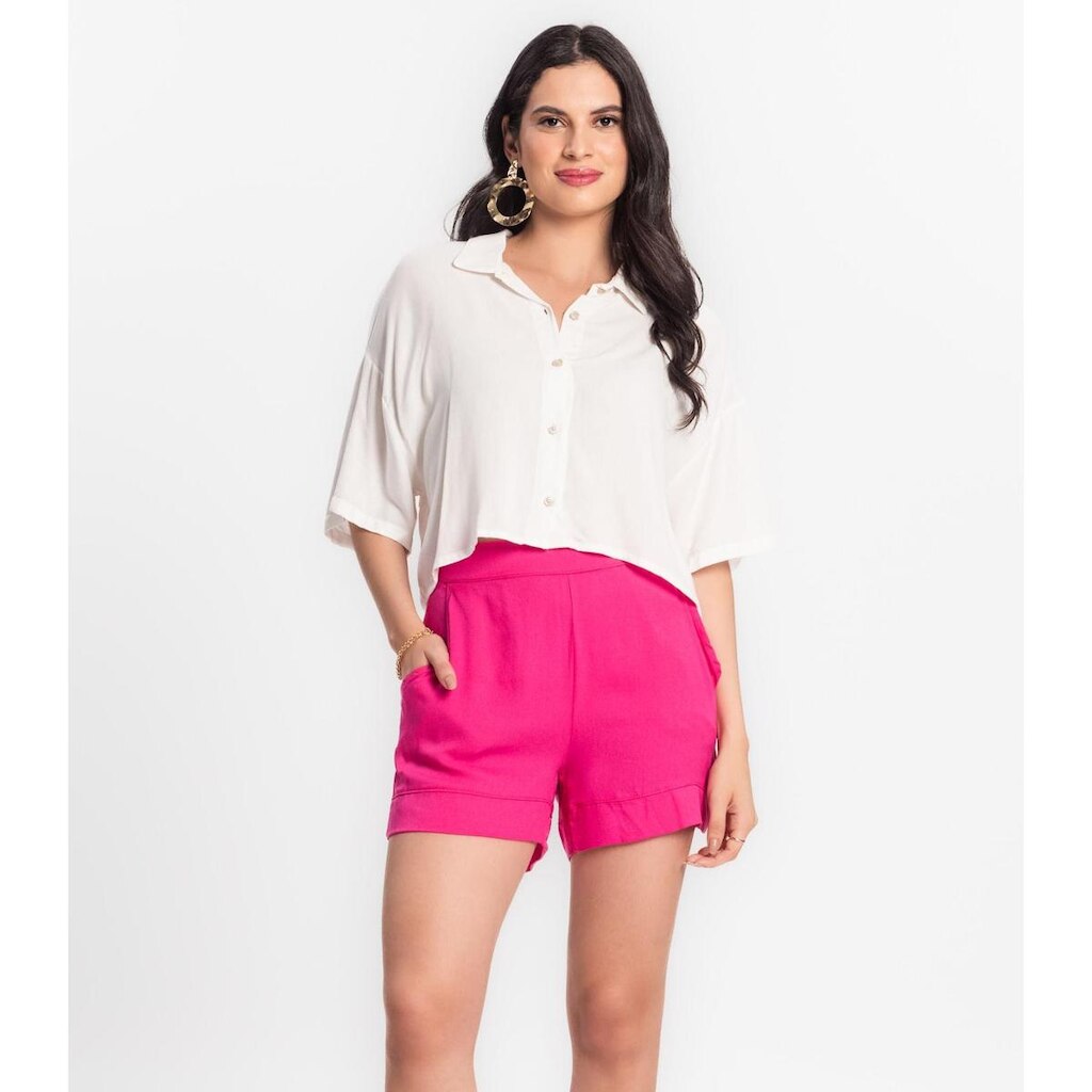 Shorts Feminino Em Viscose Creponada Endless Rosa
