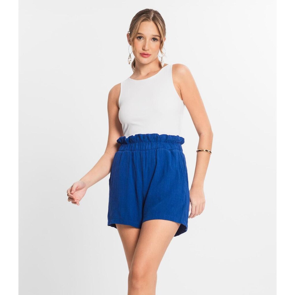 Shorts Feminino Linho Select Azul