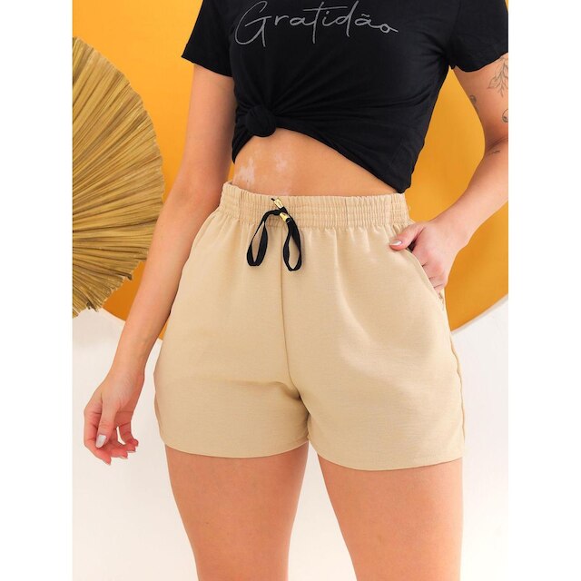 Shorts Feminino Saida de Praia Tecido Duna com Bolso