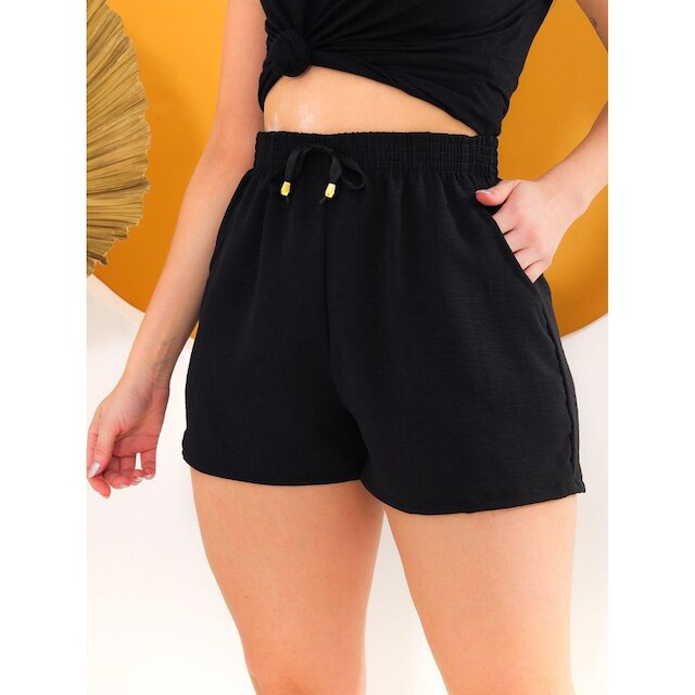 Shorts Feminino Saida de Praia Tecido Duna com Bolso