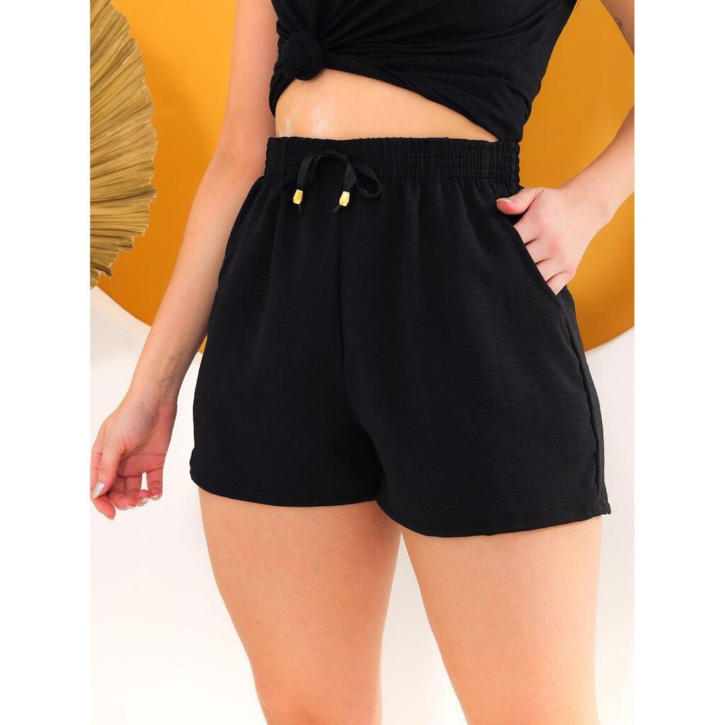 Shorts Feminino Saida de Praia Tecido Duna com Bolso