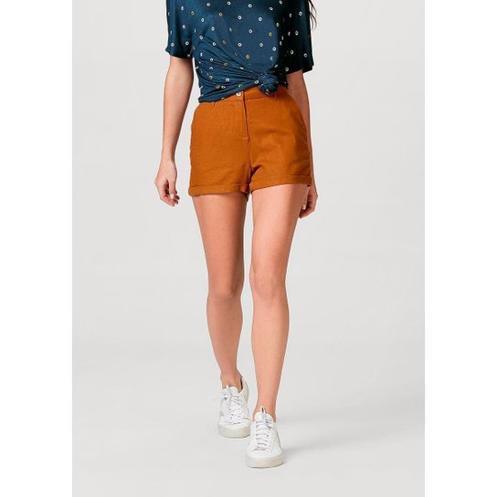 Shorts Hering Básico Em Linho Feminino - Marrom Menor preço em Shorts Hering Básico Em Linho Feminino - Marrom