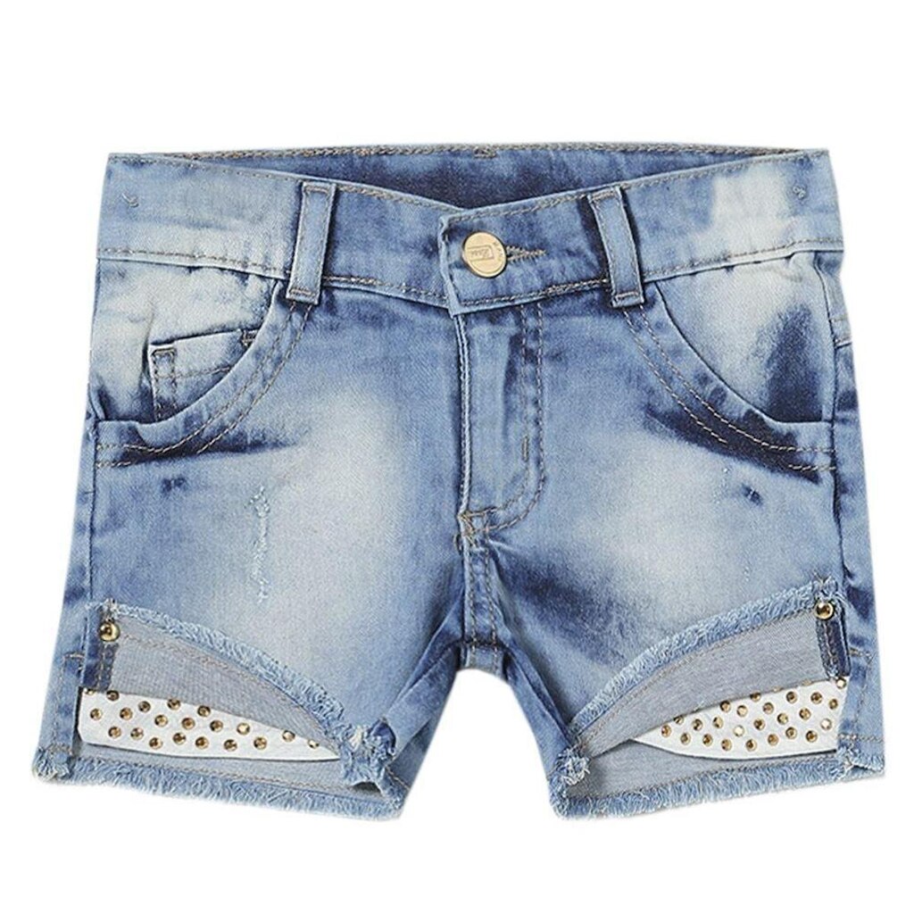 Shorts Infantil Look Jeans c/ Strass Jeans Feminino