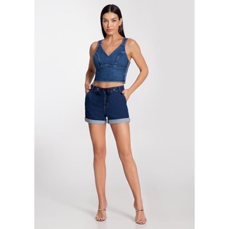 Shorts Jeans Boyfriend com Cadarço