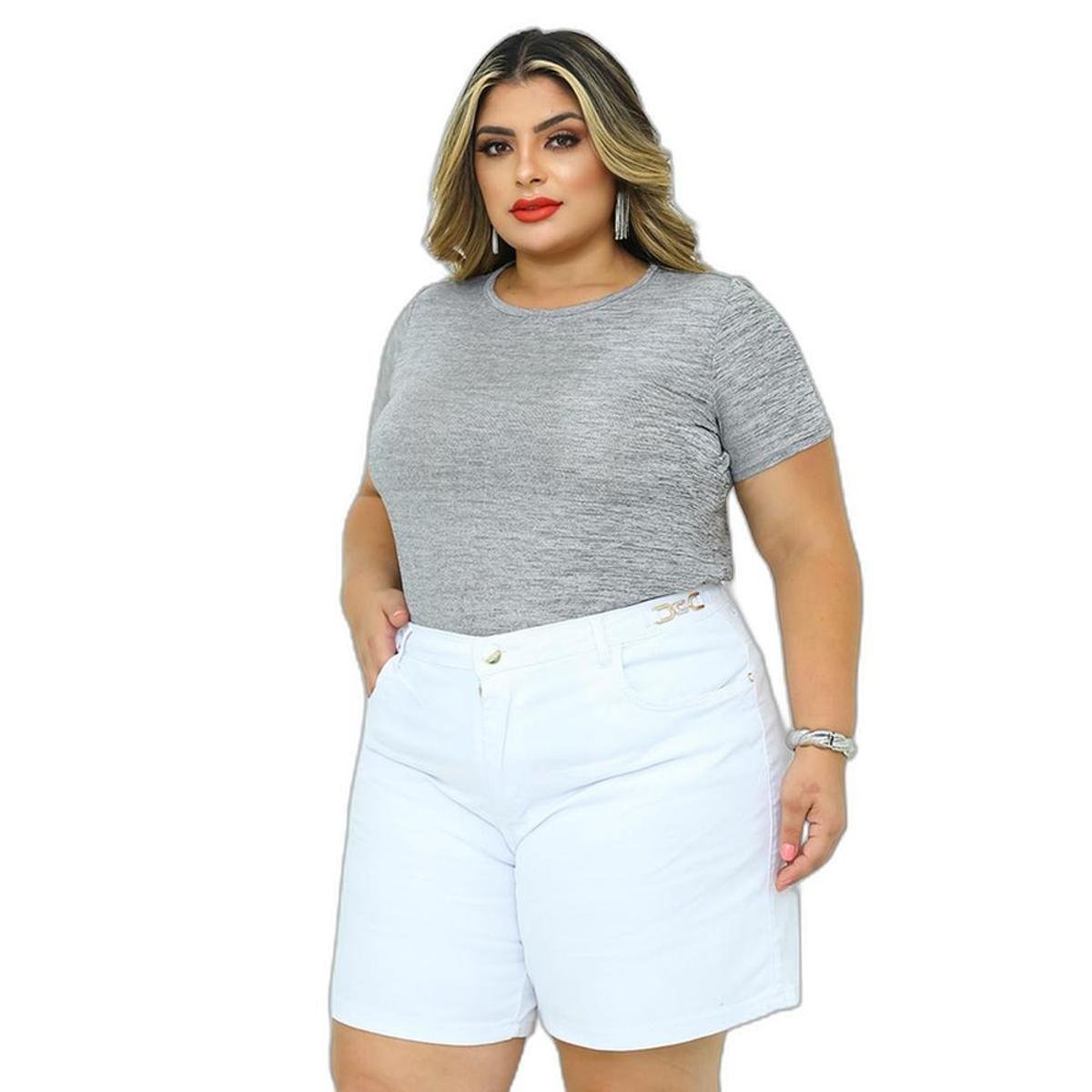 Short Jeans Feminino Tamanho 50 em promoção na Netshoes!