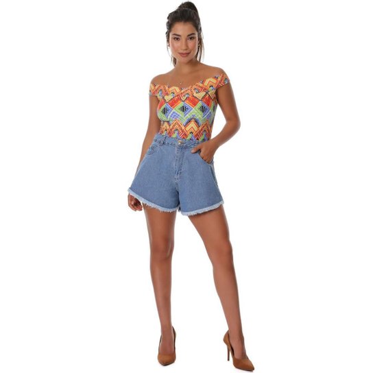 Shorts Jeans Sawary Godê Feminino - Azul Menor preço em Shorts Jeans Sawary Godê Feminino - Azul