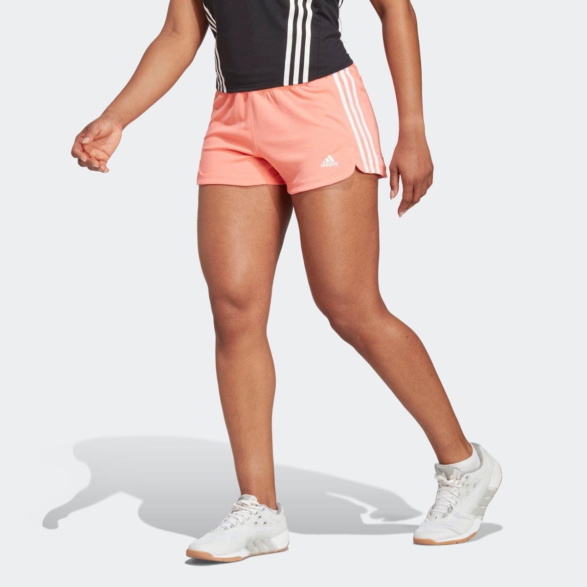 Shorts Malha Pacer 3-Stripes Adidas - Laranja+Branco | Netshoes