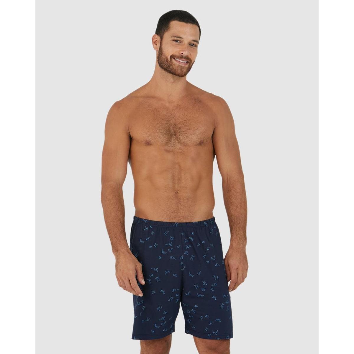 Shorts Masculino Estampa Pássaros Em Algodão Menor preço em Shorts Masculino Estampa Pássaros Em Algodão