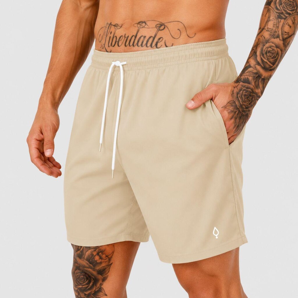 Shorts Praia Bermuda Masculino Básico liso em Tactel Elastano
