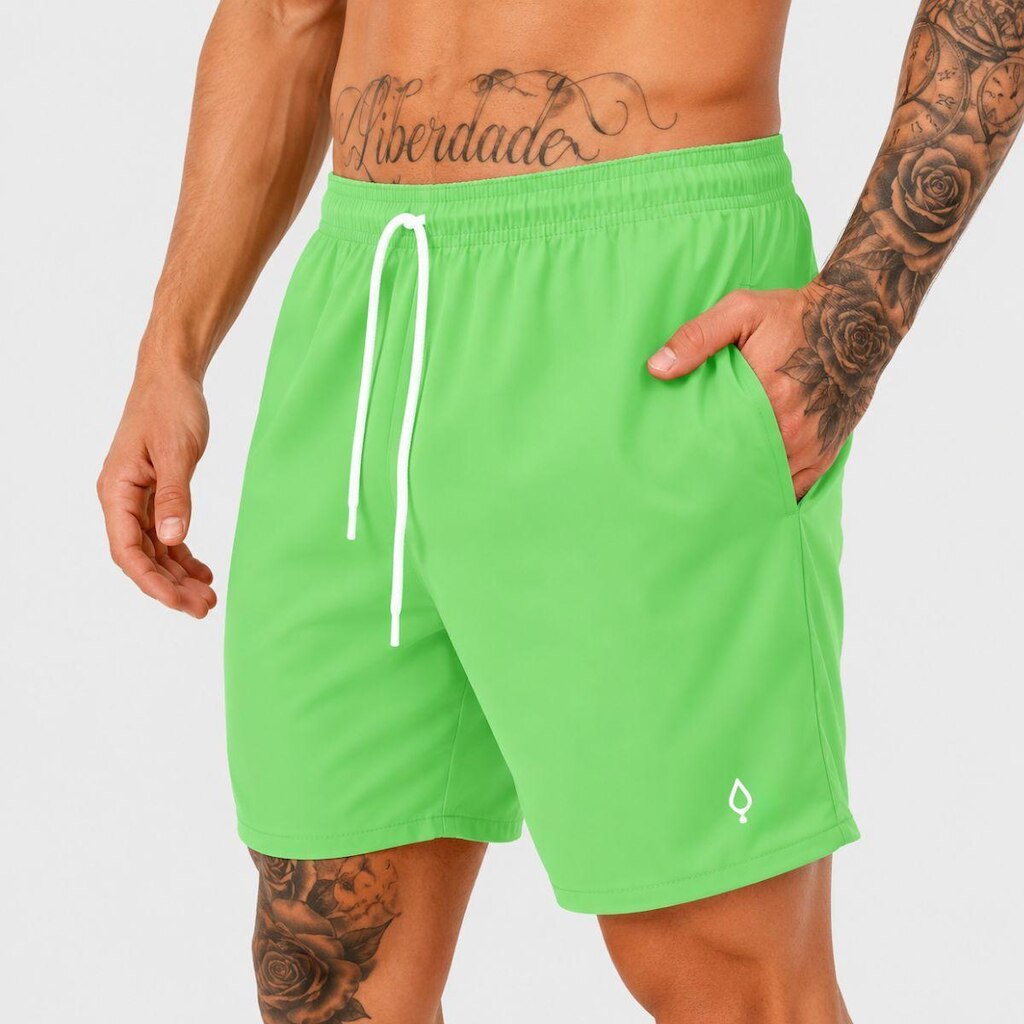 Shorts Praia Bermuda Masculino Básico liso em Tactel Elastano