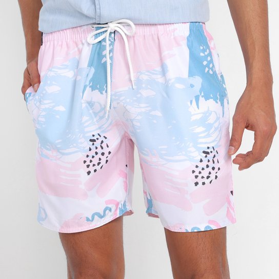 Shorts Praia Curto Wall Estampado Masculino - Rosa é ruim? Shorts Praia Curto Wall Estampado Masculino - Rosa é boa?