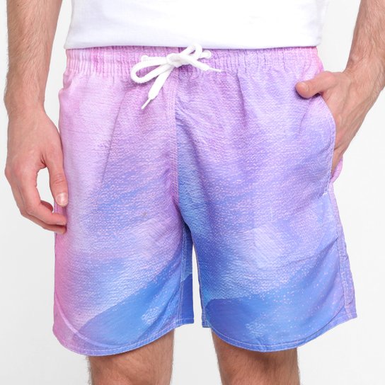 Shorts Praia Curto Wall Estampado Masculino - Azul Menor preço em Shorts Praia Curto Wall Estampado Masculino - Azul