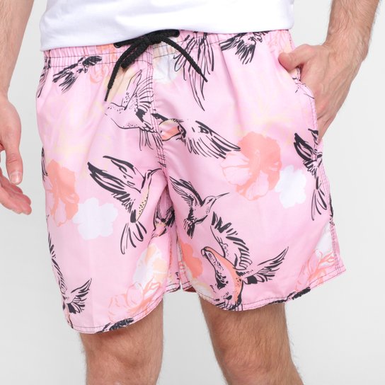 Shorts Praia Curto Wall Estampado Masculino - Rosa Menor preço em Shorts Praia Curto Wall Estampado Masculino - Rosa