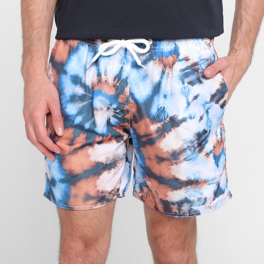Shorts Praia Curto Wall Estampado Masculino - Laranja Menor preço em Shorts Praia Curto Wall Estampado Masculino - Laranja