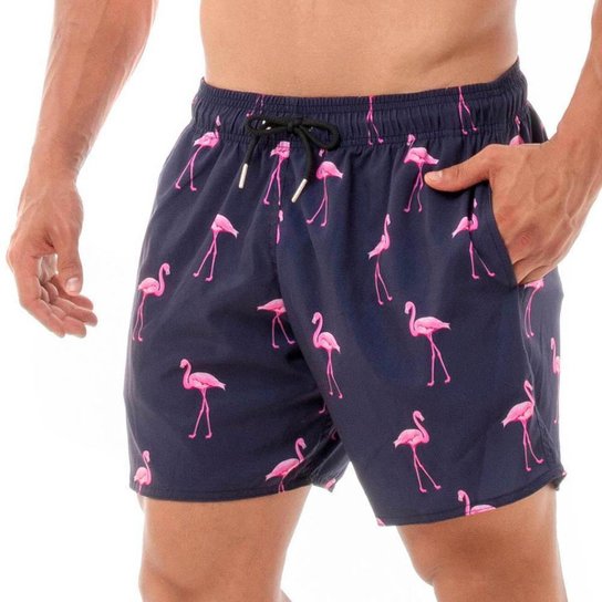 Shorts Praia Masculino Flamingo Bermuda Estampada Benellys - Azul Menor preço em Shorts Praia Masculino Flamingo Bermuda Estampada Benellys - Azul