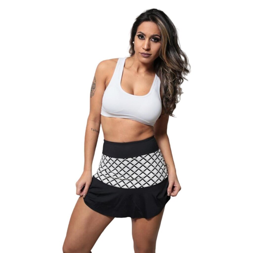 Shorts Saia com Babado - Est. Branco e Preto - G1