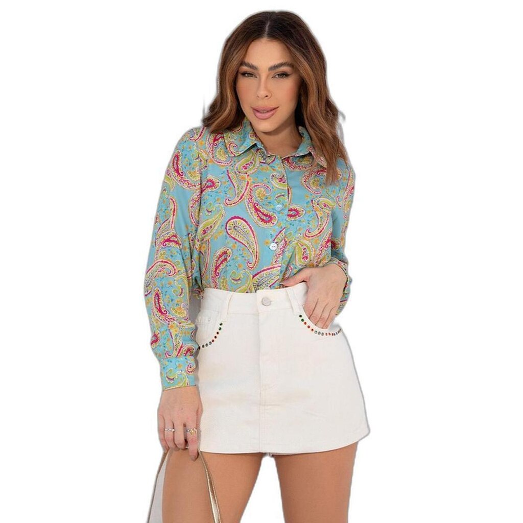SHORTS SAIA JEANS FEMININO COM APLICAÇÃO