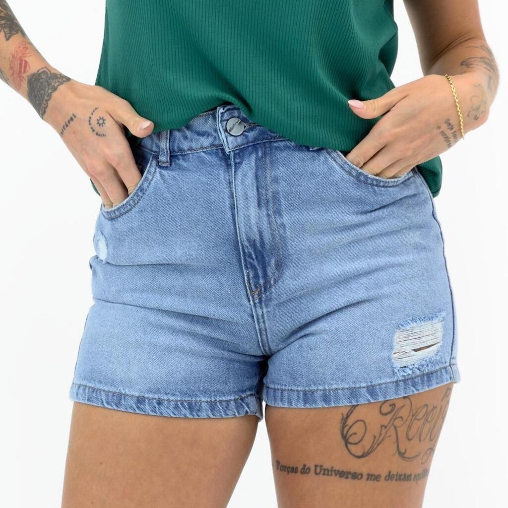 Shorts Young Style Jeans Curto Mom Feminino